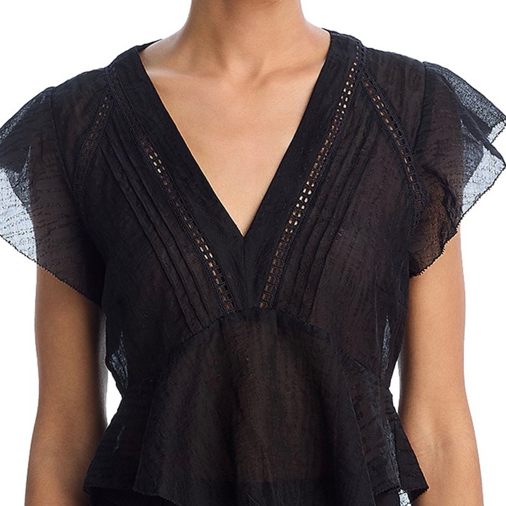 Steve Madden Black V-Neck Lace-Trim Flutter Sleeve Top - Women